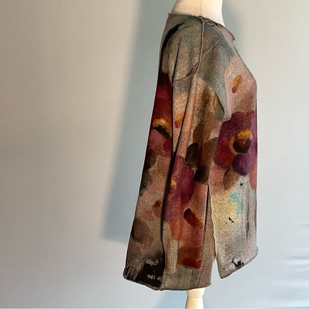 Trisha Tyler Floral Knit Sweater S Abstract Watercolor Pullover - Picture 7 of 16
